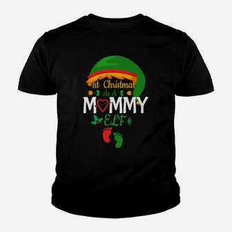 1St Christmas As A Mommy Elf | First Christmas New Mom Xmas Youth T-shirt | Crazezy