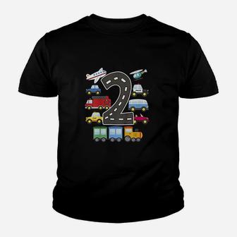2 Years Old Transportation Birthday Car Train Plane 2Nd Gift Youth T-shirt | Crazezy