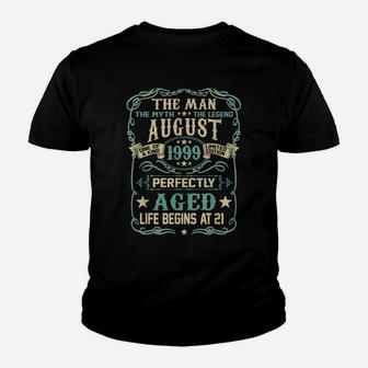 21St Birthday Gift The Man Myth Legend Born In August 1999 Youth T-shirt | Crazezy CA