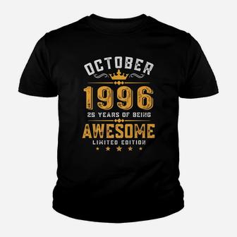 25Th Birthday Gift 25 Years Old Awesome Since October 1996 Youth T-shirt | Crazezy