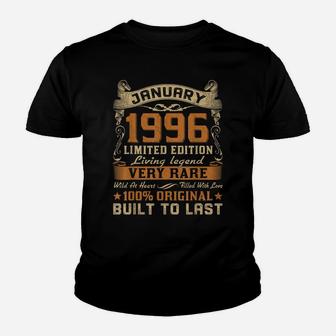 25Th Birthday Gift 25 Years Old Retro Vintage January 1996 Youth T-shirt | Crazezy UK