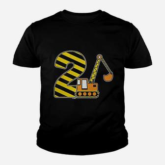 2Nd Birthday Digger Excavator Construction Vehicle Youth T-shirt | Crazezy