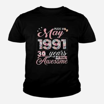 30Th Birthday Floral Born In May 1991 Youth T-shirt | Crazezy