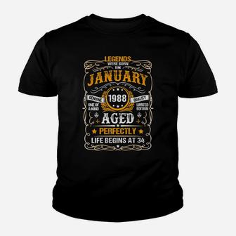 34 Year Old January 1988 Vintage Retro 34Th Birthday Gift Youth T-shirt | Crazezy CA
