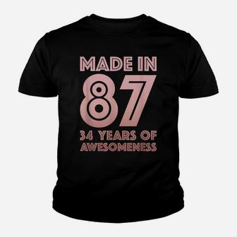 34Th Birthday Gifts Man Woman 34 Year Old Son Daughter 1987 Youth T-shirt | Crazezy