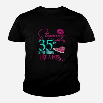 35Th Birthday Like A Boss Funny Step Pink Youth T-shirt | Crazezy