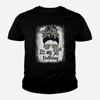 38 Years Old Messy Bun Leopard It's My 38Th Birthday Youth T-shirt | Crazezy