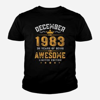 38Th Birthday Gift 38 Year Old Awesome Since December 1983 Youth T-shirt | Crazezy