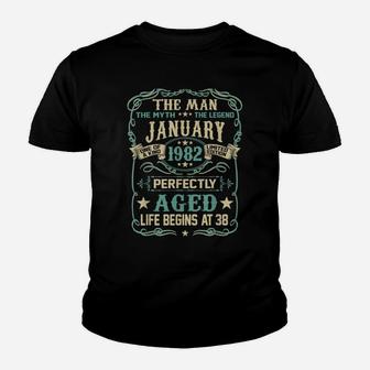 38Th Birthday Gifts The Man Myth Legend Born In January 1982 Youth T-shirt | Crazezy