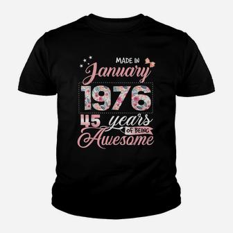 45Th Birthday Floral Gift For Womens Born In January 1976 Youth T-shirt | Crazezy