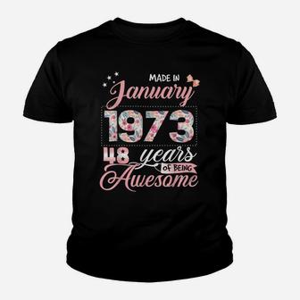 48Th Birthday Floral Gift For Womens Born In January 1973 Youth T-shirt | Crazezy