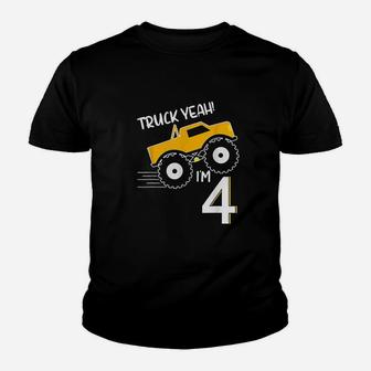 4Th Birthday Monster Truck Design Truck Yeah Im 4 Youth T-shirt | Crazezy DE