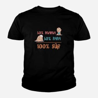 50% Mama 50% Papa 100% Süß Kinder Tshirt, Lustiges Familien-Outfit in Schwarz - Seseable