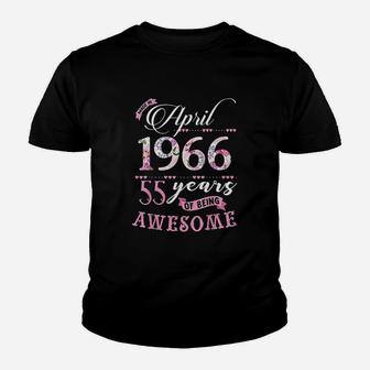 55Th Birthday Floral Born In April 1966 Youth T-shirt | Crazezy