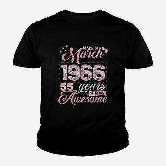 55Th Birthday Floral Gift Born In March 1966 Youth T-shirt | Crazezy