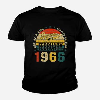 55Th Birthday Vintage February 1966 Retro 55 Years Old Youth T-shirt | Crazezy