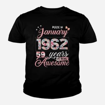 59Th Birthday Floral Gift For Womens Born In January 1962 Youth T-shirt | Crazezy