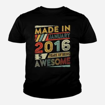 5Th Birthday Gift Retro January 2016 5 Yrs Old 5Th Bday Youth T-shirt | Crazezy