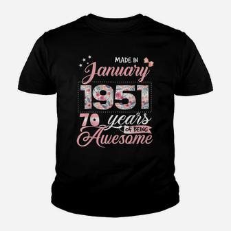 70Th Birthday Floral Gift For Womens Born In January 1951 Youth T-shirt | Crazezy