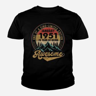 70Th Birthday Gift 70 Years Old Retro Vintage January 1951 Youth T-shirt | Crazezy