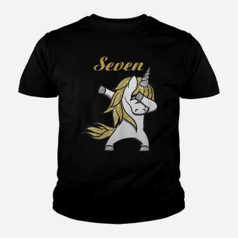 7Th Birthday 7 Years Old Golden Dancing Unicorn Youth T-shirt | Crazezy