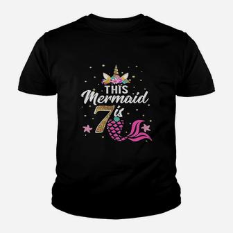 7Th Birthday Unicorn Mermaid Youth T-shirt | Crazezy DE