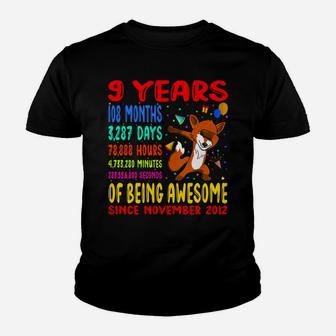 9 Years 108 Months Of Being Awesome 9Th Birthday Dabbing Fox Youth T-shirt | Crazezy DE