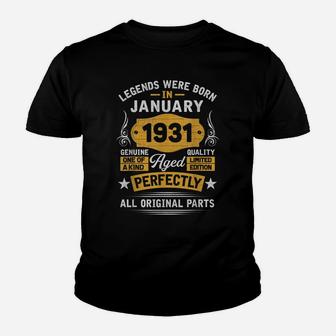 90Th Birthday Gift Legends Born In January 1931 90 Yrs Old Youth T-shirt | Crazezy CA