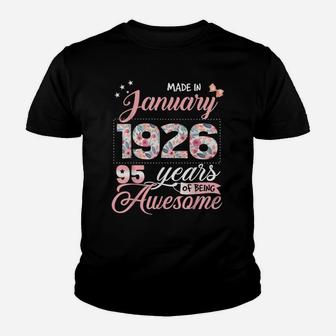 95Th Birthday Floral Gift For Womens Born In January 1926 Youth T-shirt | Crazezy