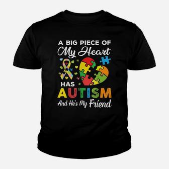 A Big Piece Of My Heart Has Autism And He's My Friend Gift Youth T-shirt | Crazezy DE