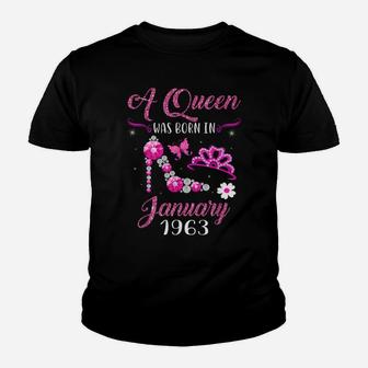 A Queen Was Born In January 1963 58Th Birthday Gift Youth T-shirt | Crazezy