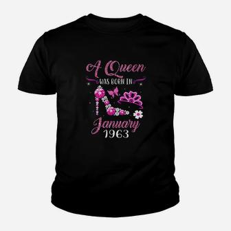 A Queen Was Born In January 1963 58Th Birthday Youth T-shirt | Crazezy