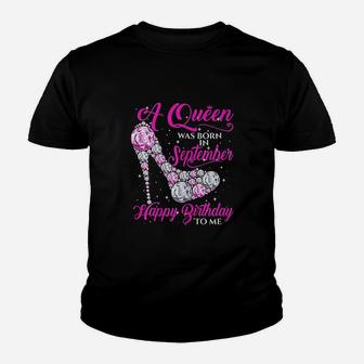 A Queen Was Born In September Lovely Birthday Gift Youth T-shirt | Crazezy