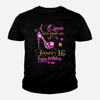 A Queen Was Born On January 16, 16Th January Birthday Gift Youth T-shirt | Crazezy AU
