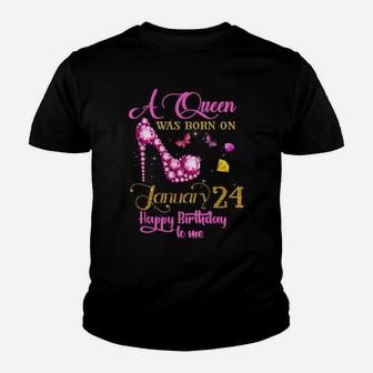 A Queen Was Born On January 24, 24Th January Birthday Gift Youth T-shirt | Crazezy CA