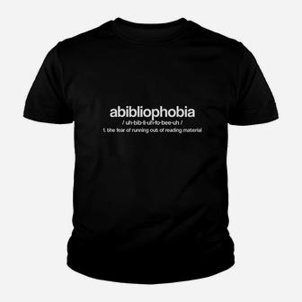Abibliophobia Definition Bookworm Reader Books Youth T-shirt | Crazezy