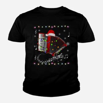 Accordion Instrument Santa Hat Christmas Lights Xmas Gifts Youth T-shirt | Crazezy