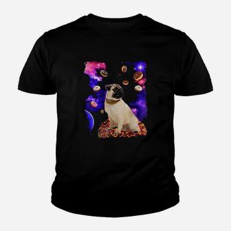 Adorable Pug In Space With Doughnuts Youth T-shirt | Crazezy AU