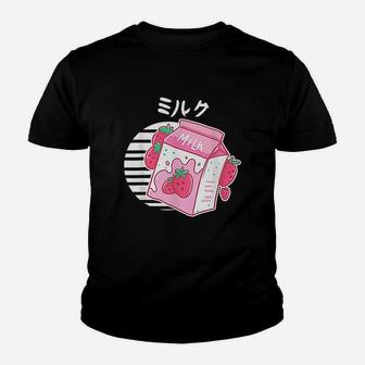 Aesthetic Pink Pastel Korean Strawberry Milk Carton Gift Youth T-shirt | Crazezy DE