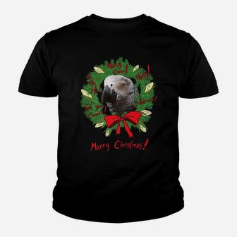 African Grey Parrot Merry Corn Christmas Wreath Youth T-shirt | Crazezy CA