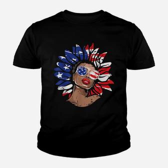 Afro American Women American Flag Flower Hair Sunflower Youth T-shirt | Crazezy AU