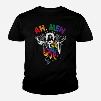 Ah Men Funny Lgbt Gay Pride Jesus Rainbow Flag Christian Youth T-shirt | Crazezy