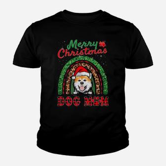 Akita Inu Santa Dog Mom Boho Rainbow Funny Christmas Youth T-shirt | Crazezy