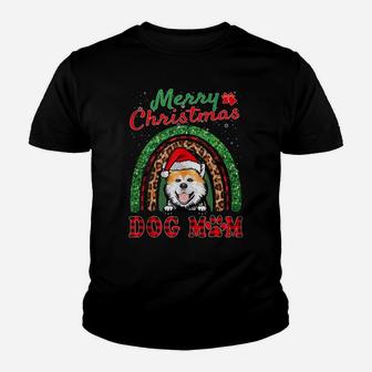 Akita Inu Santa Dog Mom Boho Rainbow Funny Christmas Youth T-shirt | Crazezy UK