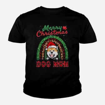 Akita Inu Santa Dog Mom Boho Rainbow Funny Christmas Youth T-shirt | Crazezy CA