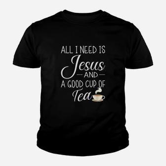 All I Need Is Jesus And A Cup Of Tea Funny Christian Design Youth T-shirt | Crazezy