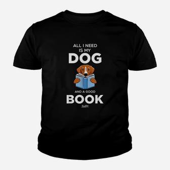 All I Need Is My Dog And A Good Book Reading Youth T-shirt | Crazezy UK