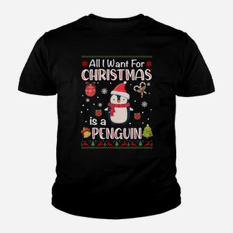 All I Want Is A Penguin For Christmas Ugly Xmas Pajamas Sweatshirt Youth T-shirt | Crazezy