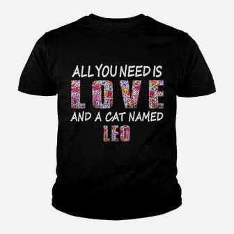All You Need Is Love And A Cat Named Leo Vintage Floral Youth T-shirt | Crazezy CA