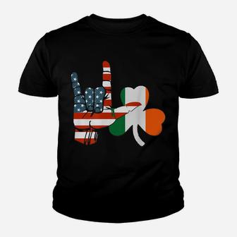 American And Irish Flags,St Patrick Day Shirt With Shamrock Youth T-shirt | Crazezy